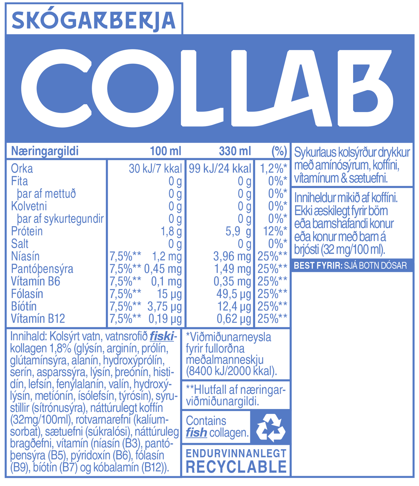 Collab Forest Berries Collagen Energy Drink Ingredients Icelandic
