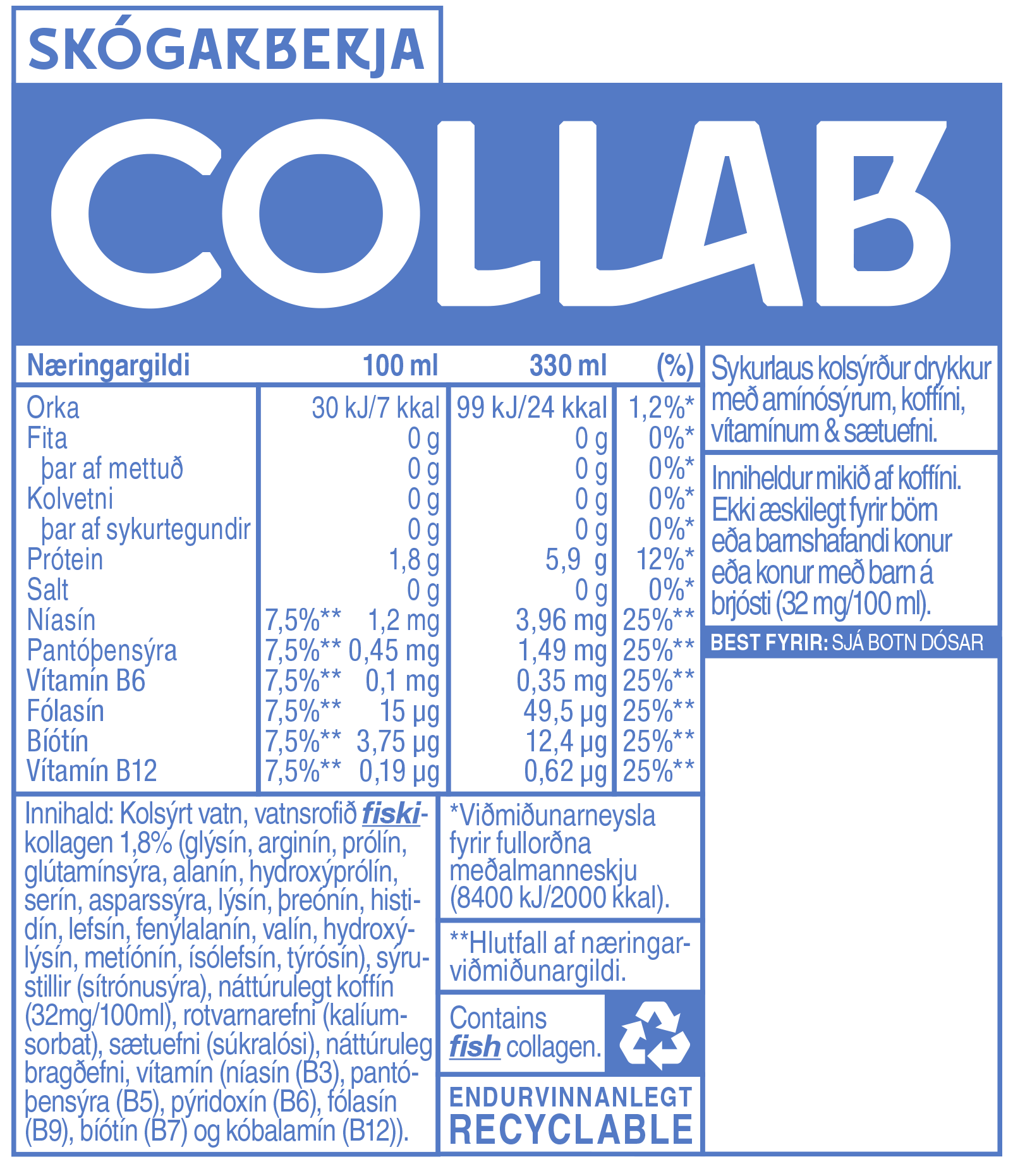 Collab Forest Berries Collagen Energy Drink Ingredients Icelandic