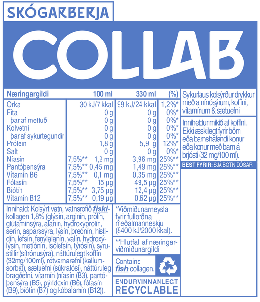 Collab Forest Berries Collagen Energy Drink Ingredients Icelandic