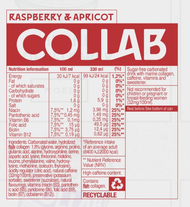 Collab Raspberry Apricot Ingredients Collagen Energy Drink Icelandic
