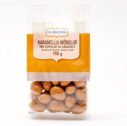 H-BERG Caramel Covered Chocolate Almonds With Sea Salt.